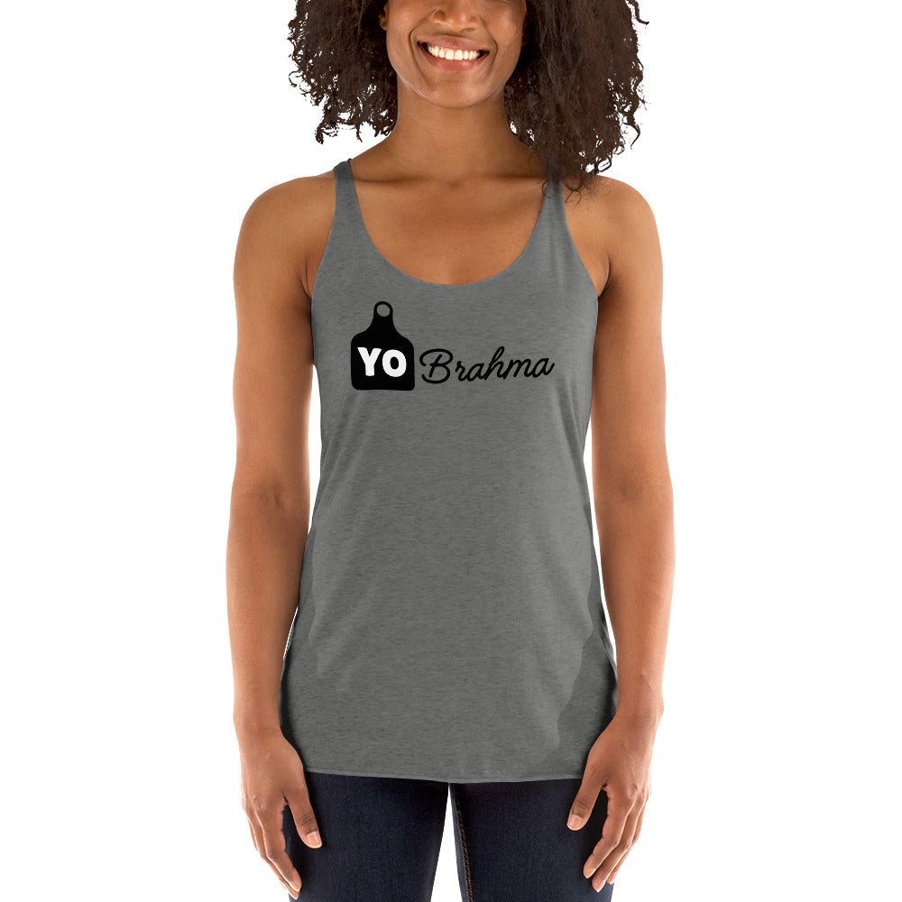 Yo Brahma Ear Tag Women's Racerback Tank Top